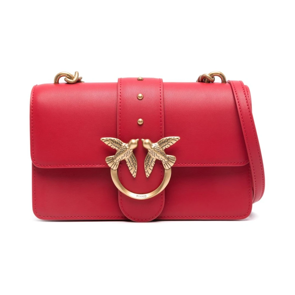 pinko Rode en Gouden Leren Schoudertas Red Dames