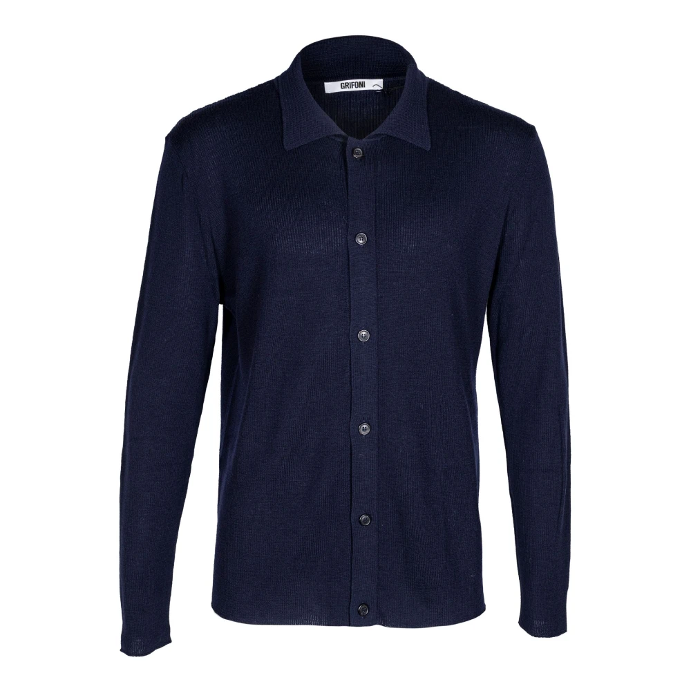 Mauro Grifoni Heren Wol Gebreid Overhemd Lange Mouw Blue Heren