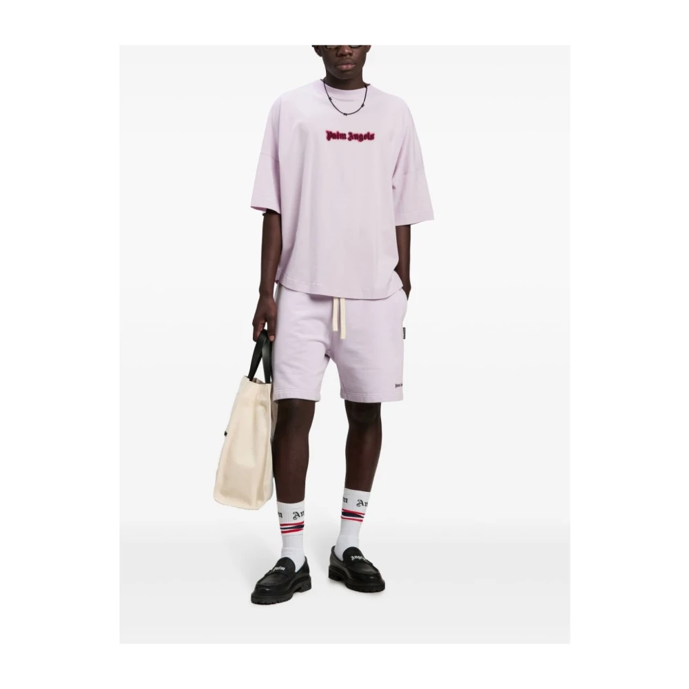 Palm Angels Lila Oversized Logo T-shirt Bordeaux Beige Heren
