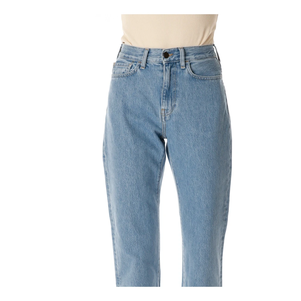 Carhartt WIP Hoge Taille Straight Fit Denim Broek Blue Dames