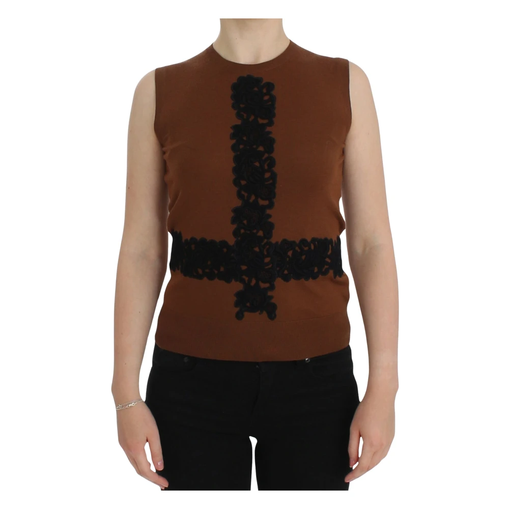 Dolce & Gabbana Brown Sleeveless Tops, Female, Xs, Crewneck Vest
