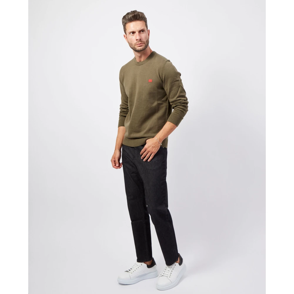 Hugo Boss Groene Trui Straight Fit Biologisch Katoen Green Heren