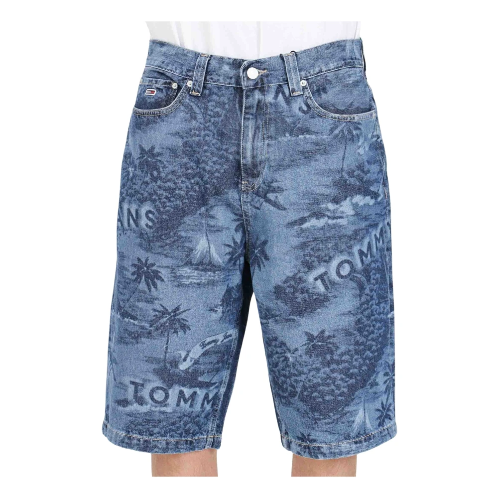 Tommy Jeans Heren Denim Shorts met Tropische Print Blue Heren