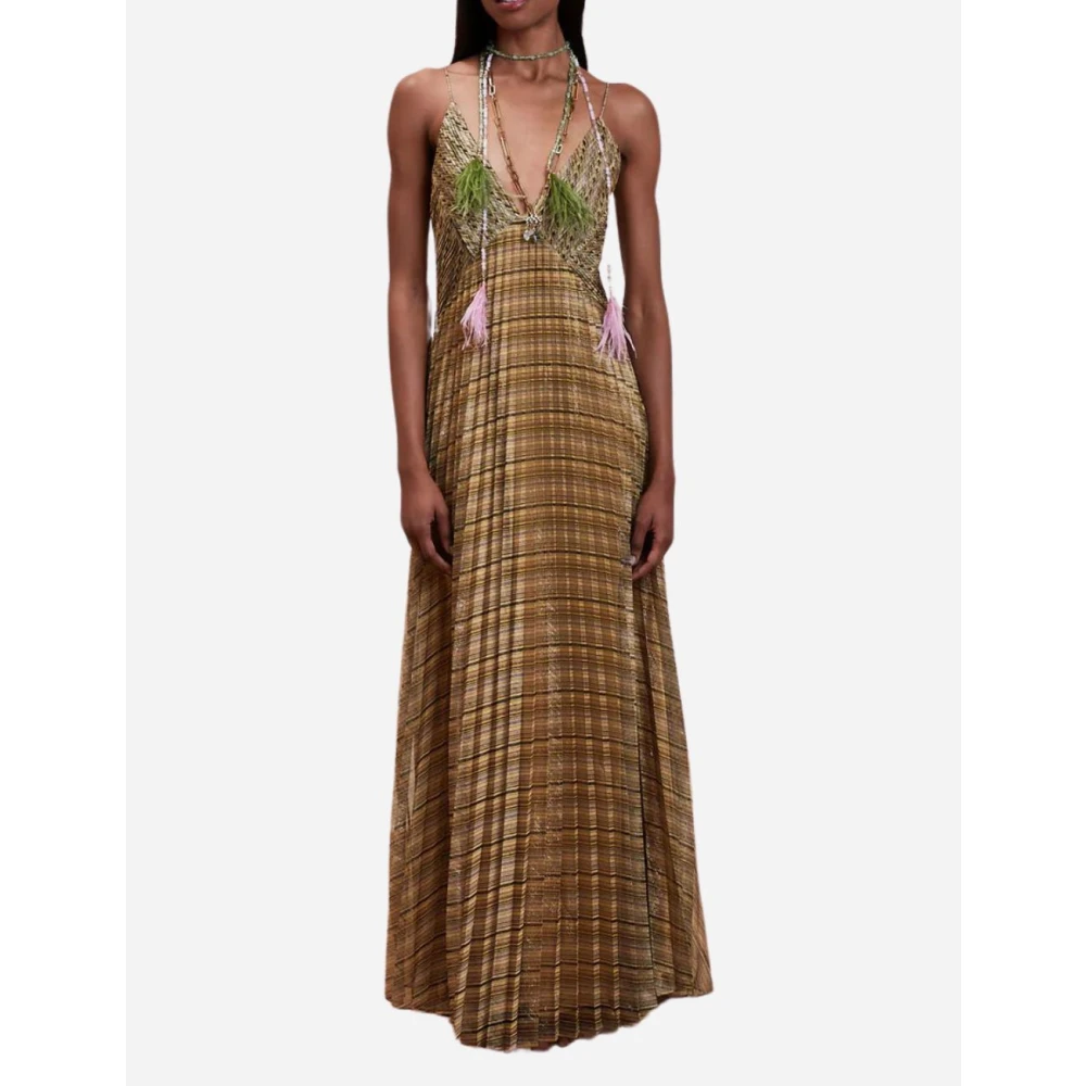 Nenette Gestreepte Print Geplooide Lange Jurk Multicolor Dames
