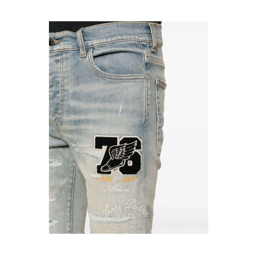 Amiri Versleten Skinny Jeans met Logo Appliqué Blue Heren