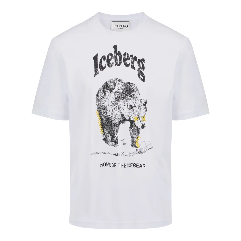 Iceberg Wit regular fit T-shirt van GOTS-gecertificeerde interlockstof White Heren