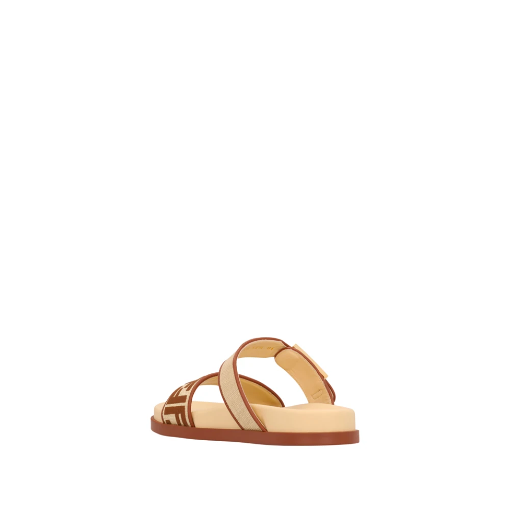 Fendi Beige Feel Slide Sandals - Female - Flat Sandals - 8 Uk - Shoes