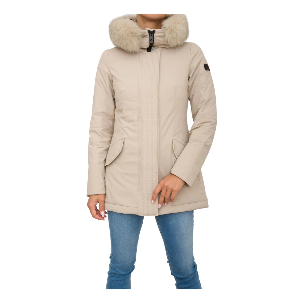 Peuterey Slim Fit Jas met Bijpassende Kleur Bont Beige Dames