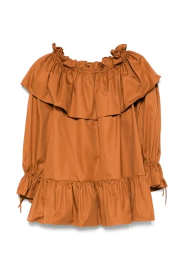 Brun Off-Shoulder Klänning med Fickor