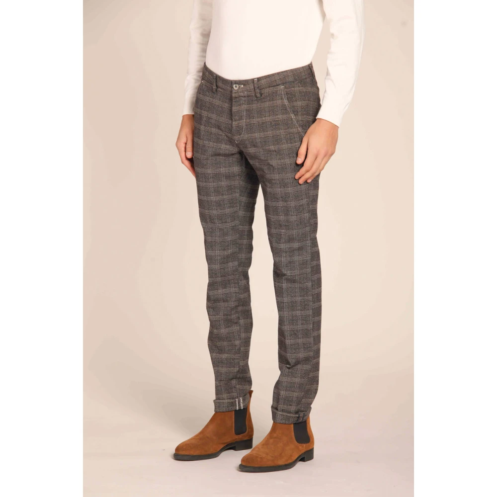 Mason's Slim Fit Glen Check Chino Broek Brown Heren