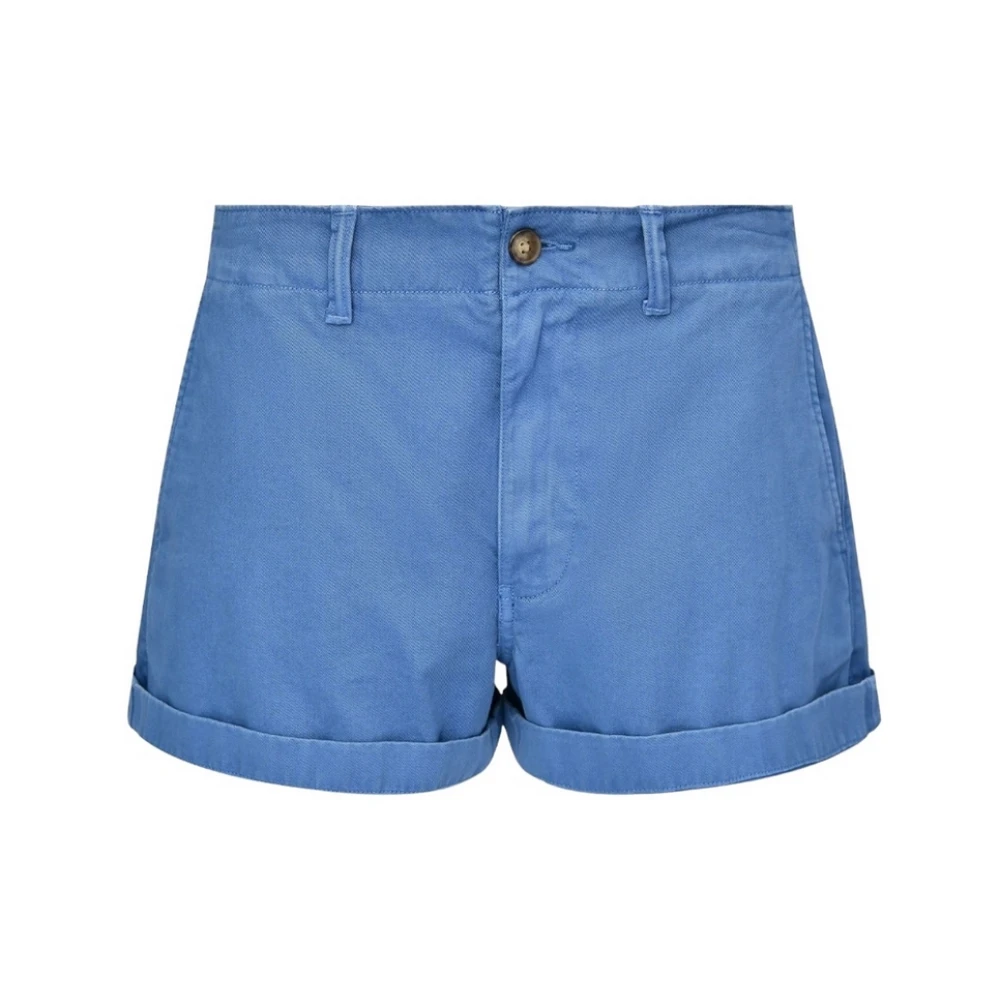 Ralph Lauren Blå Chino Shorts med Uppvikt Nederkant Blue, Dam