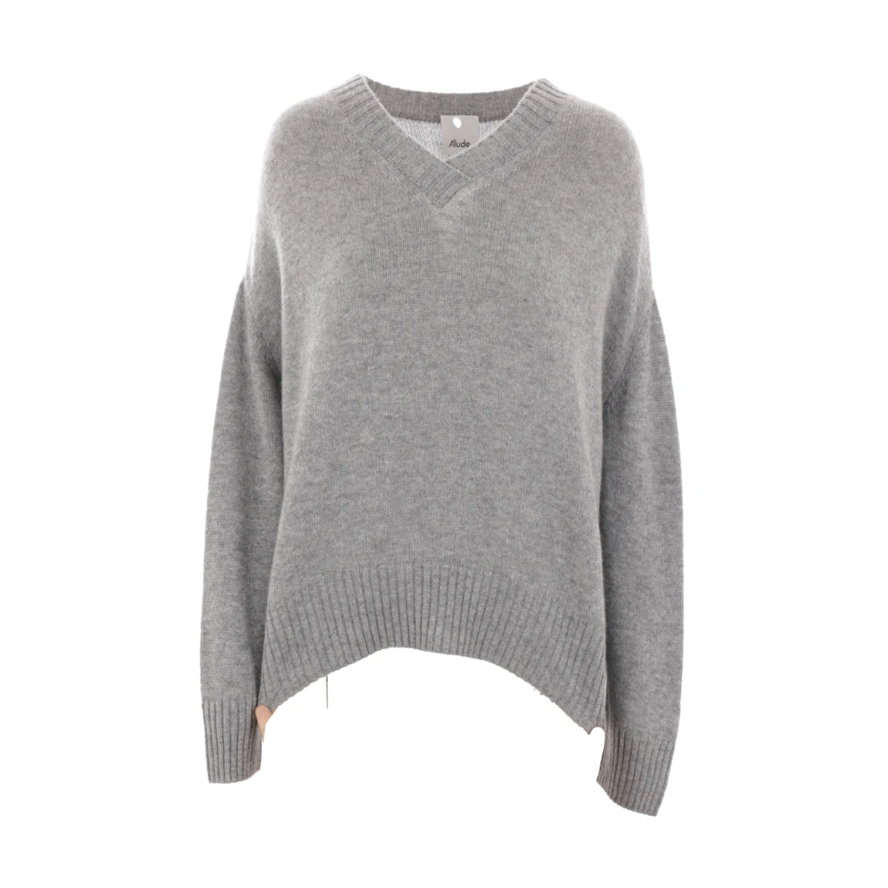 Allude Grijze Cashmere V-Hals Trui Gray Dames