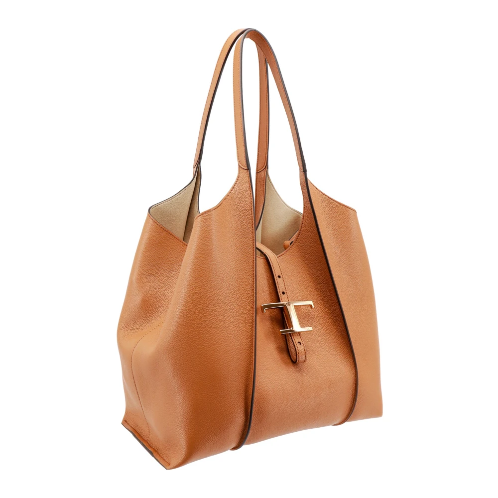 TOD'S Bruine Leren Schoudertas met Afneembare Pouch Brown Dames