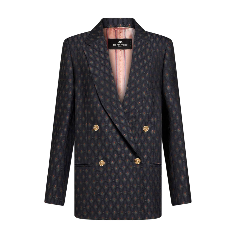 ETRO Blauwe Wolmix Stijlvolle Jas Blue Dames