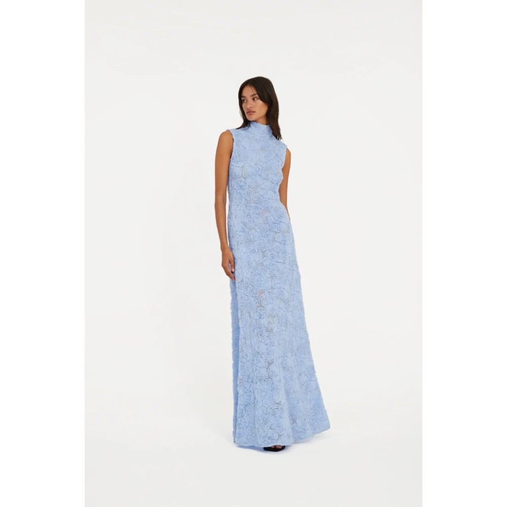 Rotate Birger Christensen Bloemen Mesh Maxi Jurk Lichtblauw Blue Dames