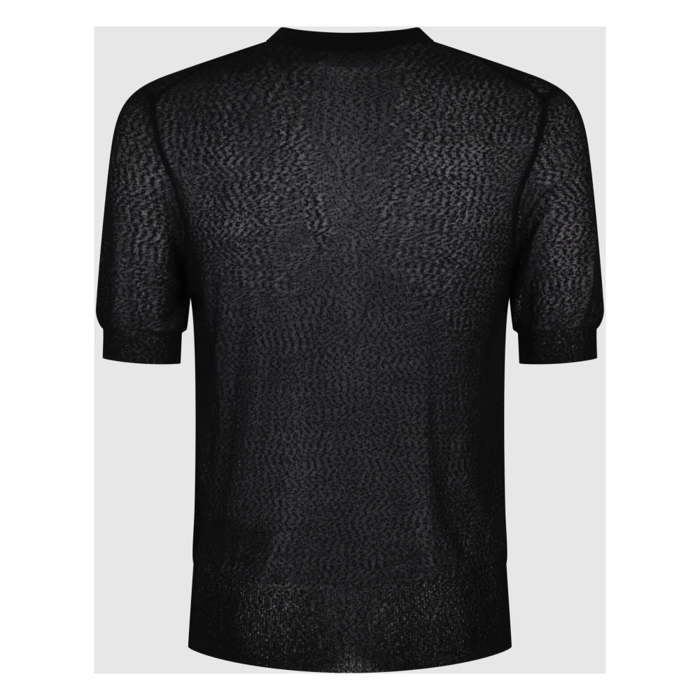 Ami Paris Zwart Crewneck T-shirt Semitransparant Korte Mouw Black Heren