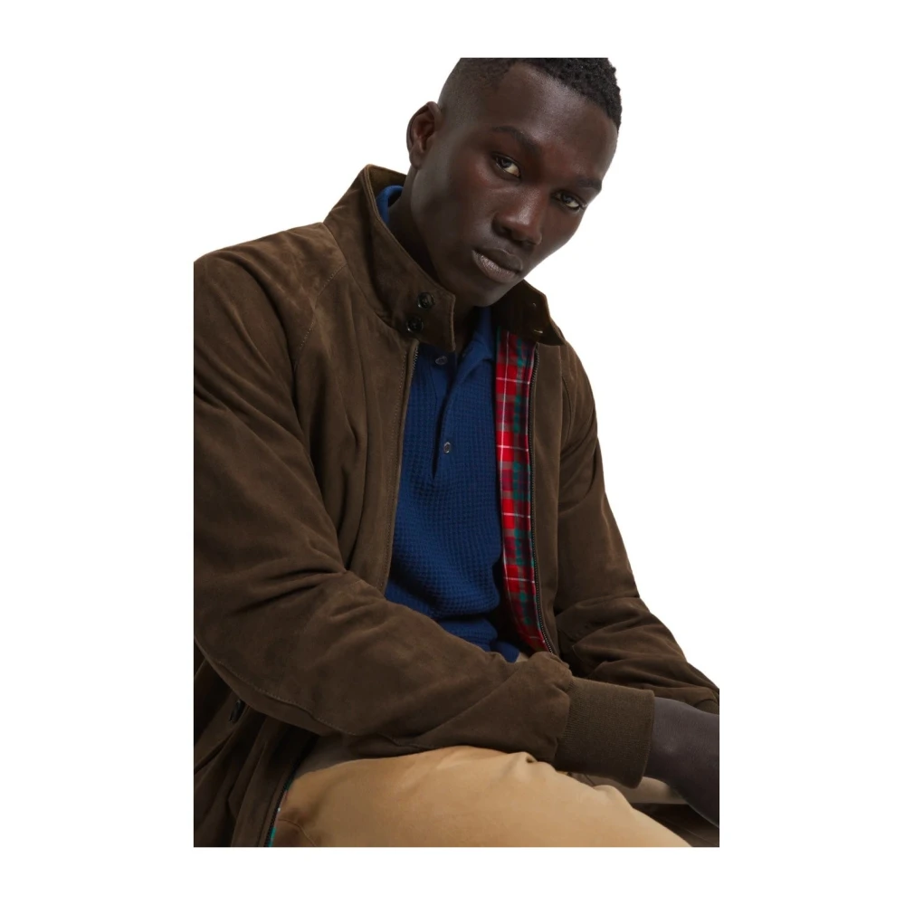 Baracuta Suede Dark Olive Bomber Jacket Brown Heren
