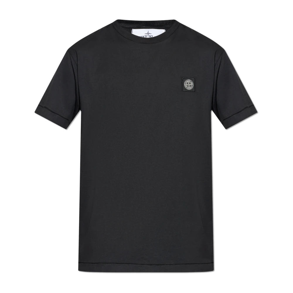 Stone Island Men's Black T-Shirts, Xl, Logo Patch T-Shirt