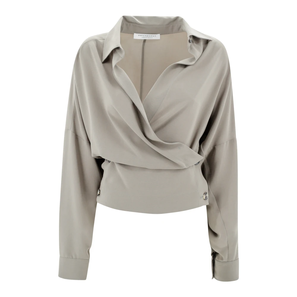 Philosophy di Lorenzo Serafini Grijze Wrap-Around Shirt met Crepe Effect Gray Dames