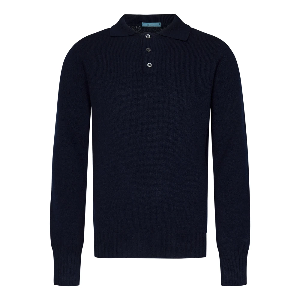 Drumohr Blauwe Wollen Gebreide Polo Met Lange Mouwen Blue Heren