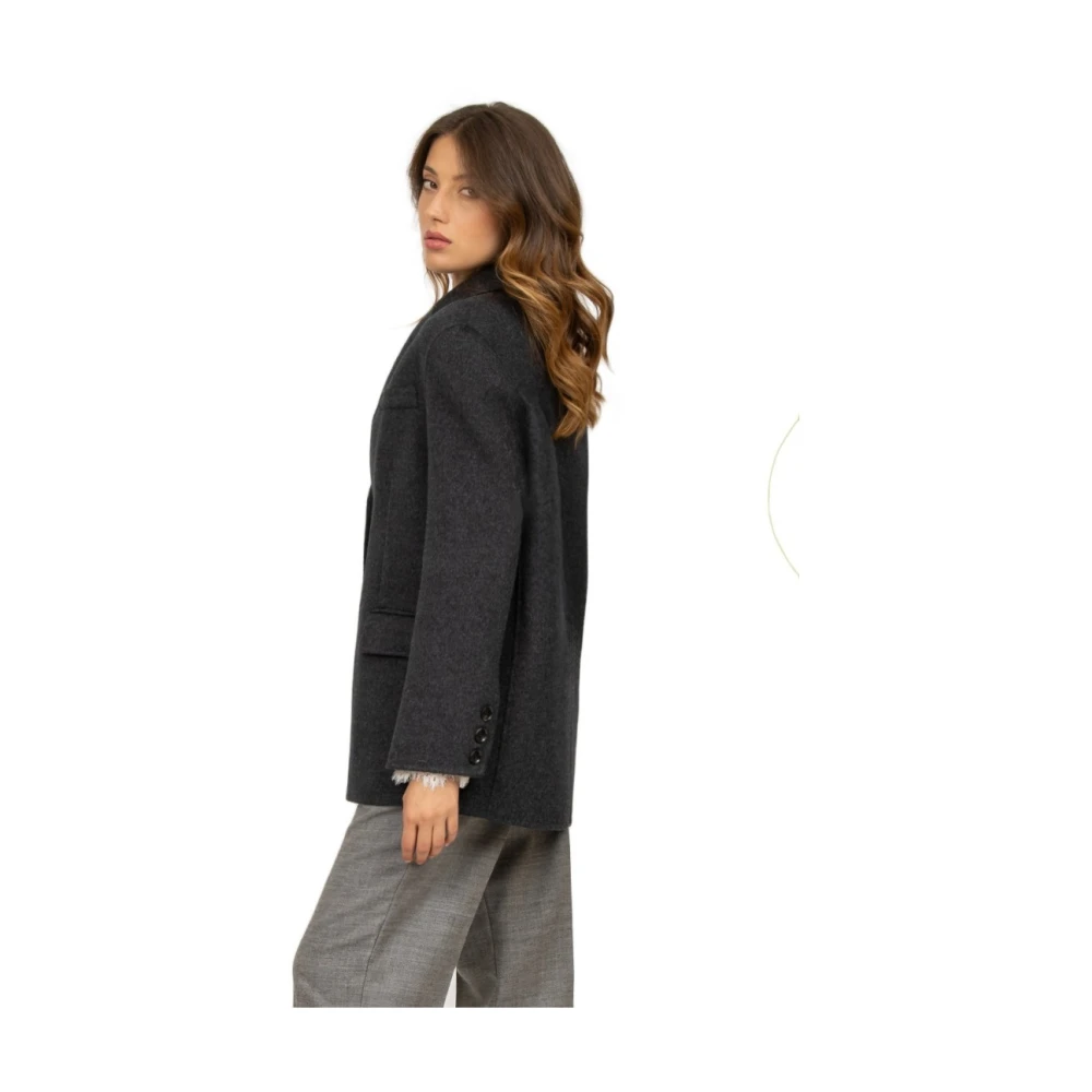 Semicouture Donkergrijze Wollen Jas V-hals Black Dames