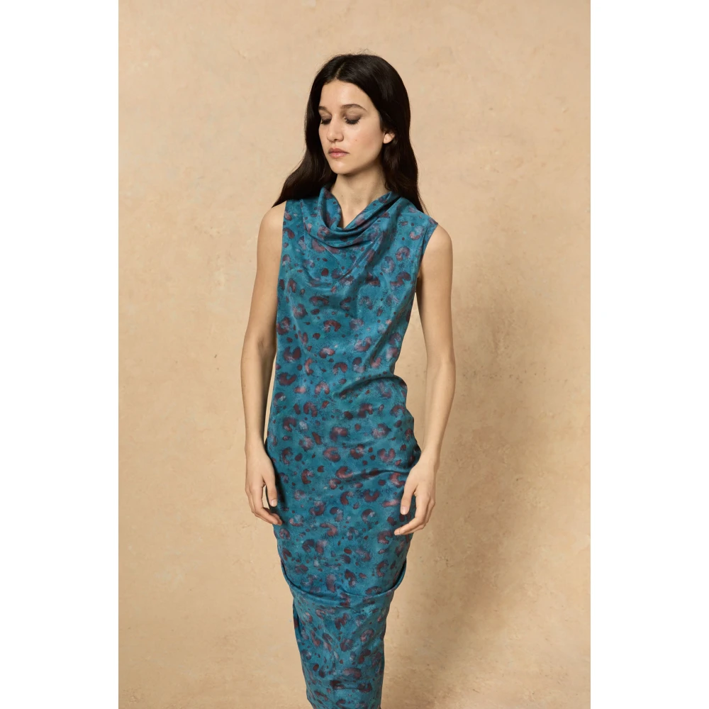 Cortana Zijden Stretch Island Print Midi Jurk Multicolor Dames