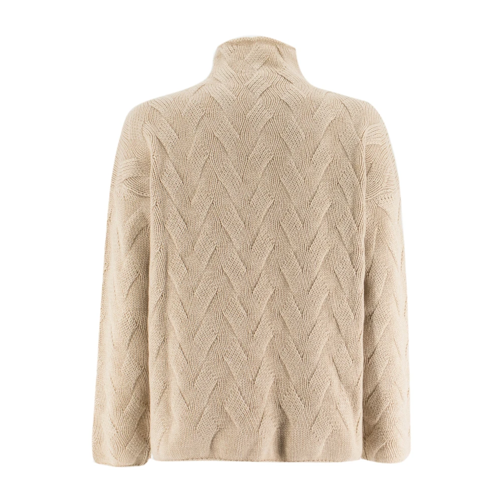 Le Tricot Perugia Gezellig Gebreide Hoge Kraag Jumper Beige Dames