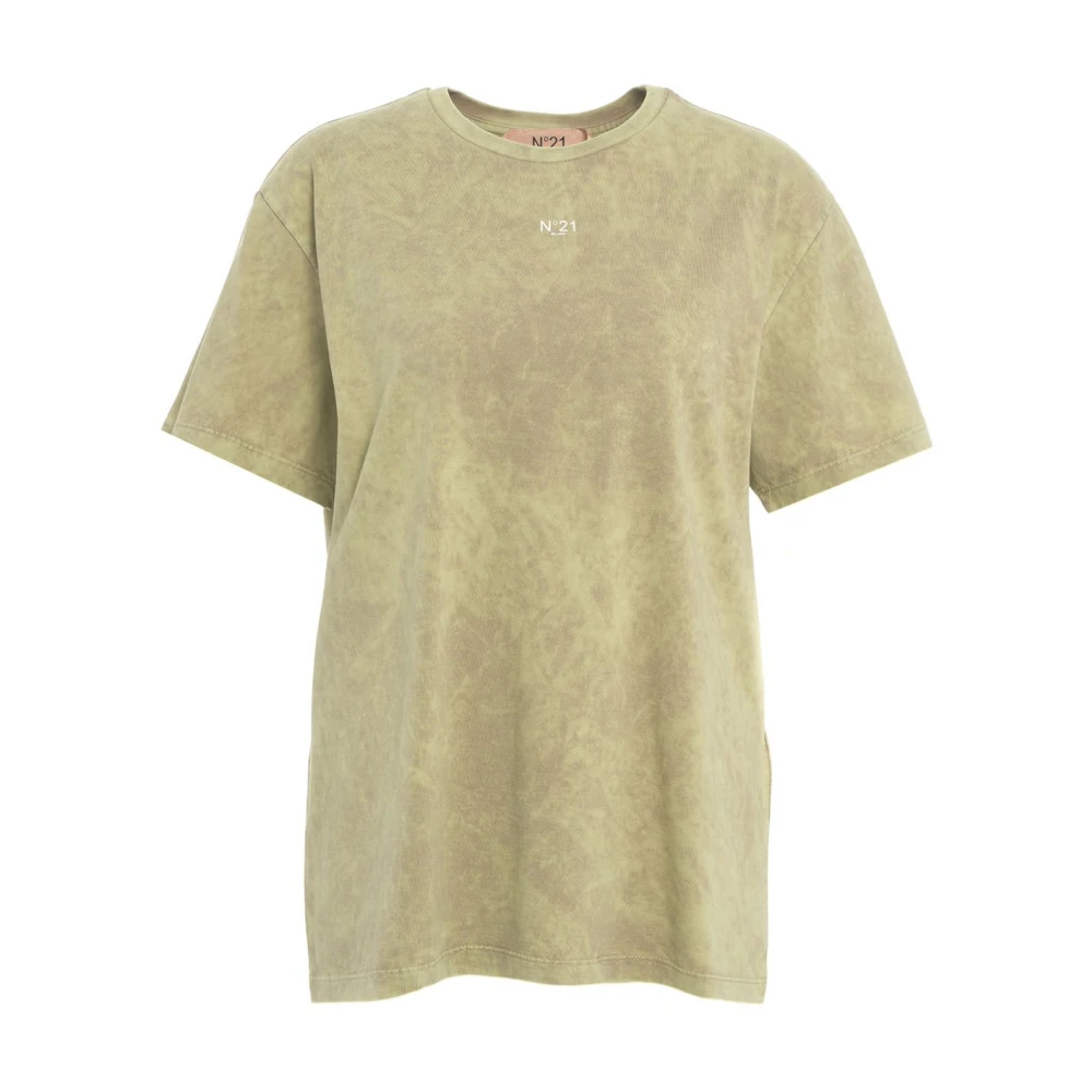 N21 Groene Logo Batik Print T-Shirt Green Dames