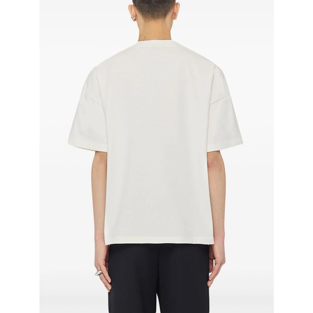 Jil Sander Wit Logo Print Katoenen T-shirt Beige Heren