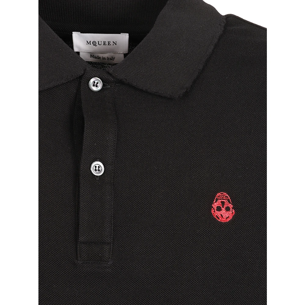 alexander mcqueen Zwarte Polo Shirt met Rood Schedel Borduursel Black Heren