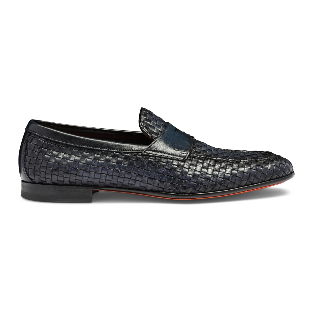 Santoni Men's Blue Woven Leather Penny Loafer - Loafers - 6 Uk - Shoes
