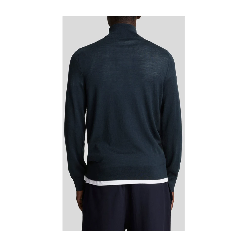 Lyle & Scott Blauwe Merino Quarter Zip Sweater Blue Heren
