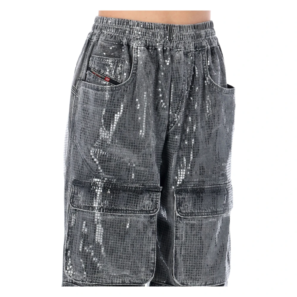 Diesel Zwarte Cargo Jeans met Paillet Effect Black Dames