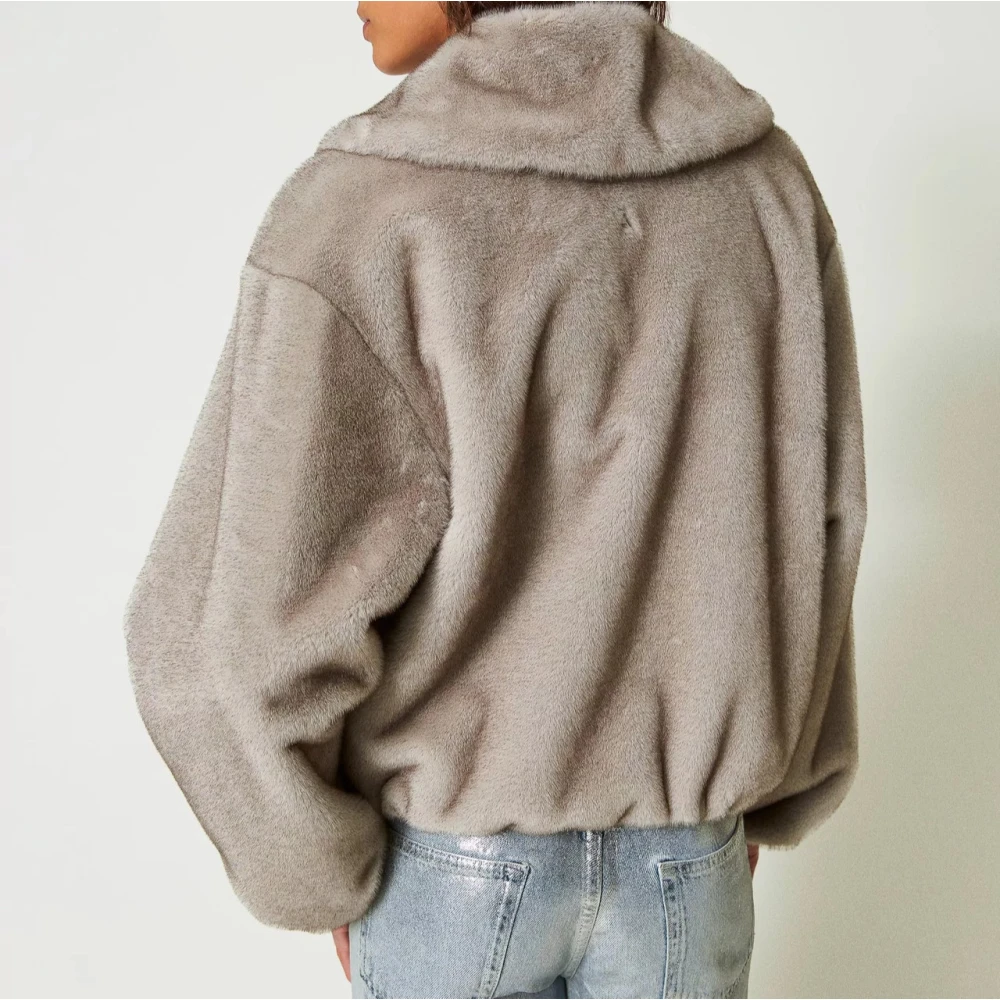 Twinset Korte Faux Fur Jas Gray Dames