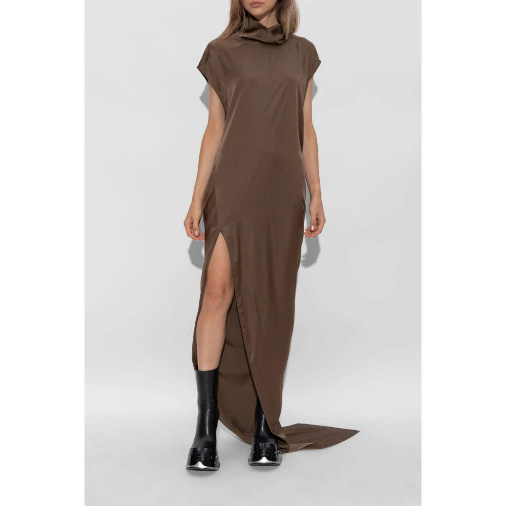 Rick Owens Edfu High Neck Asymmetric Dress Brown Dames