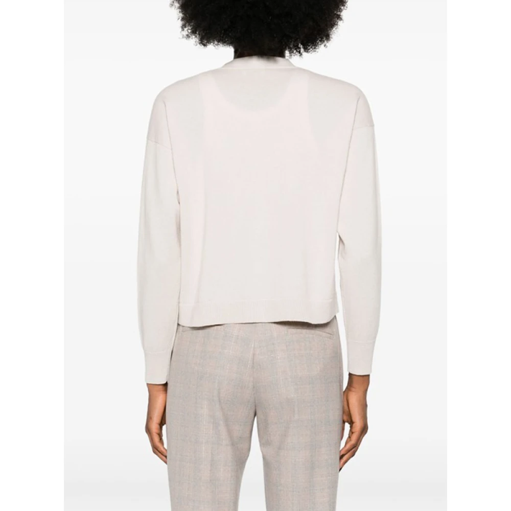 PESERICO Kralen Cardigan Gebreid Ontwerp V-Hals Beige Dames