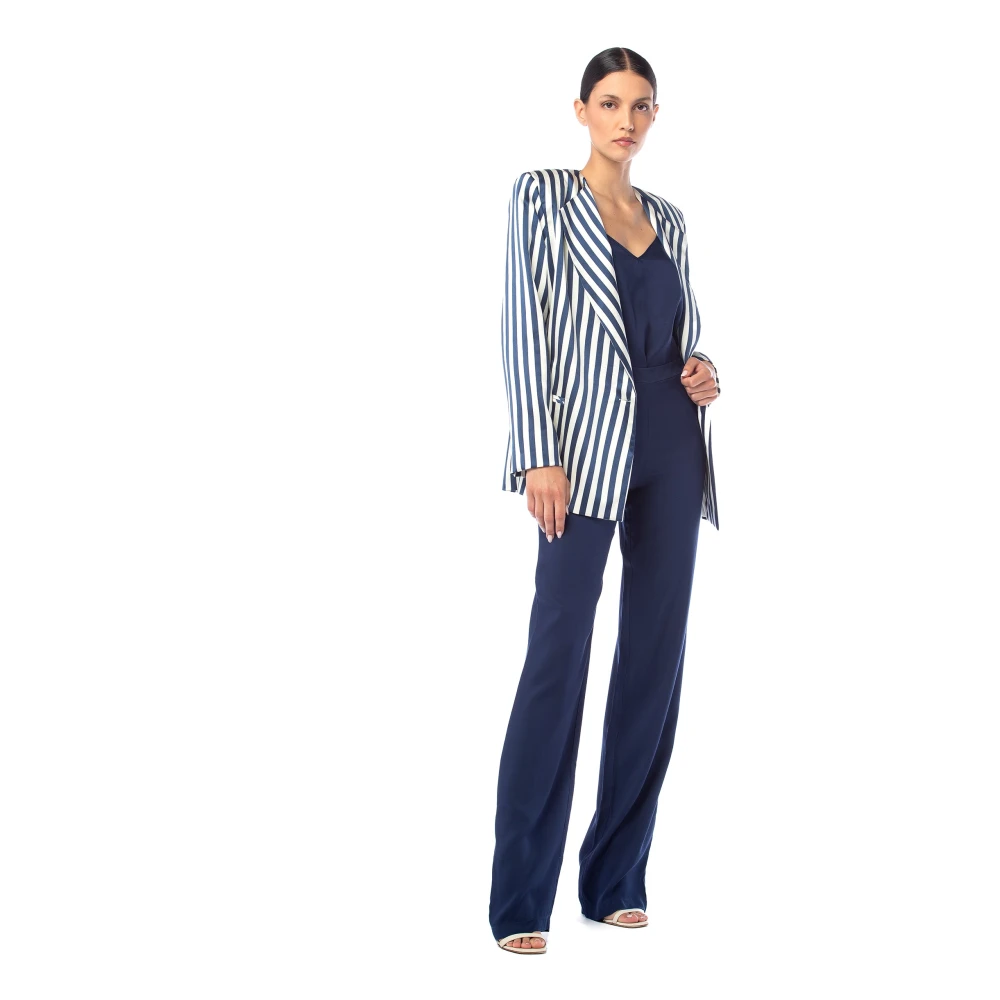 MVP wardrobe Elegante Rechte Pijp Viscose Broek Blue Dames