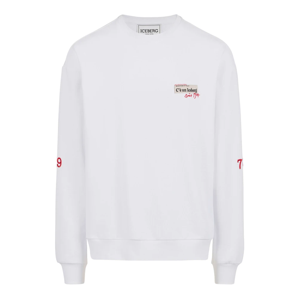 Iceberg Regular fit witte crewneck sweatshirt van katoenen fleece stof White Heren