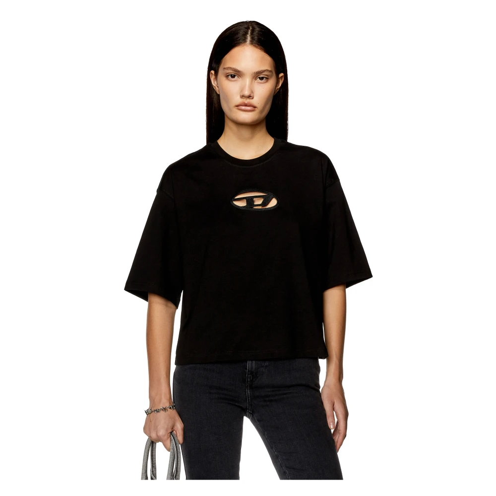 Diesel Boxy T-shirt with embroidered D Black Dames
