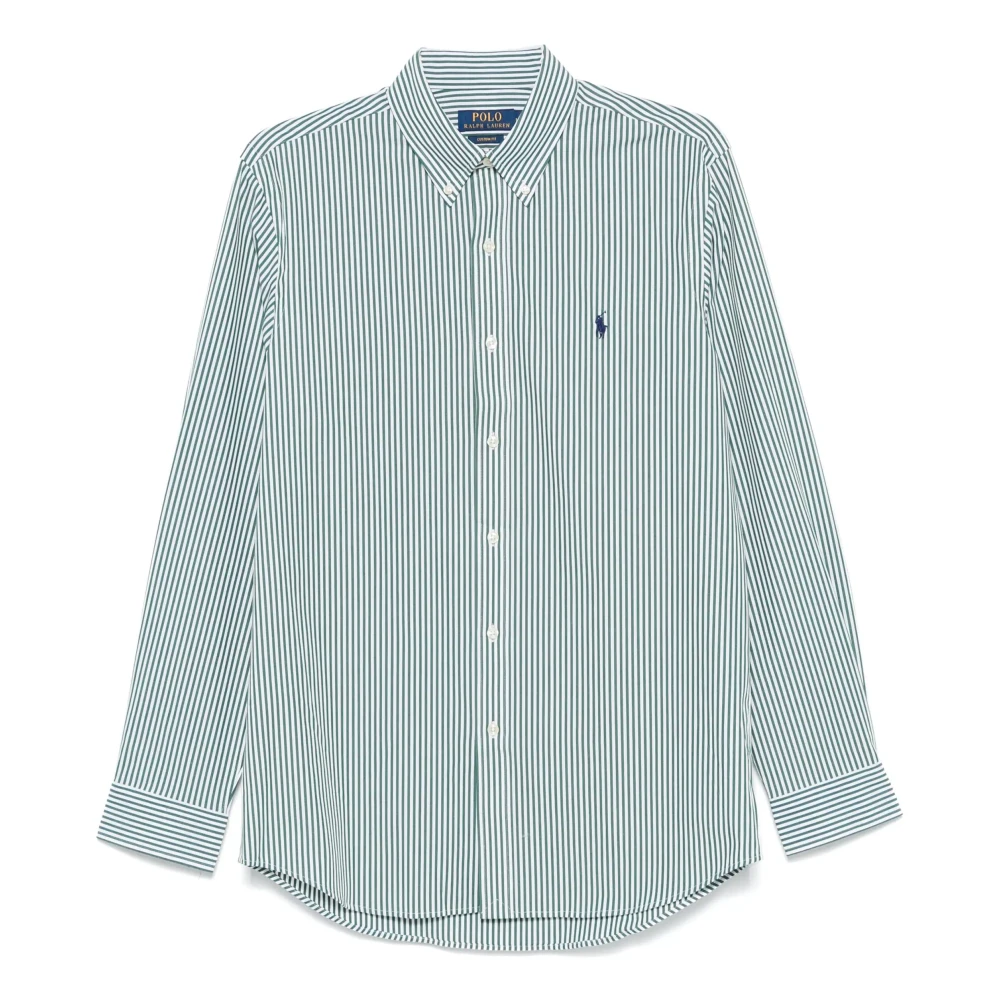 Polo Ralph Lauren Gestreept katoenen overhemd aangepaste pasvorm geborduurd Green Heren
