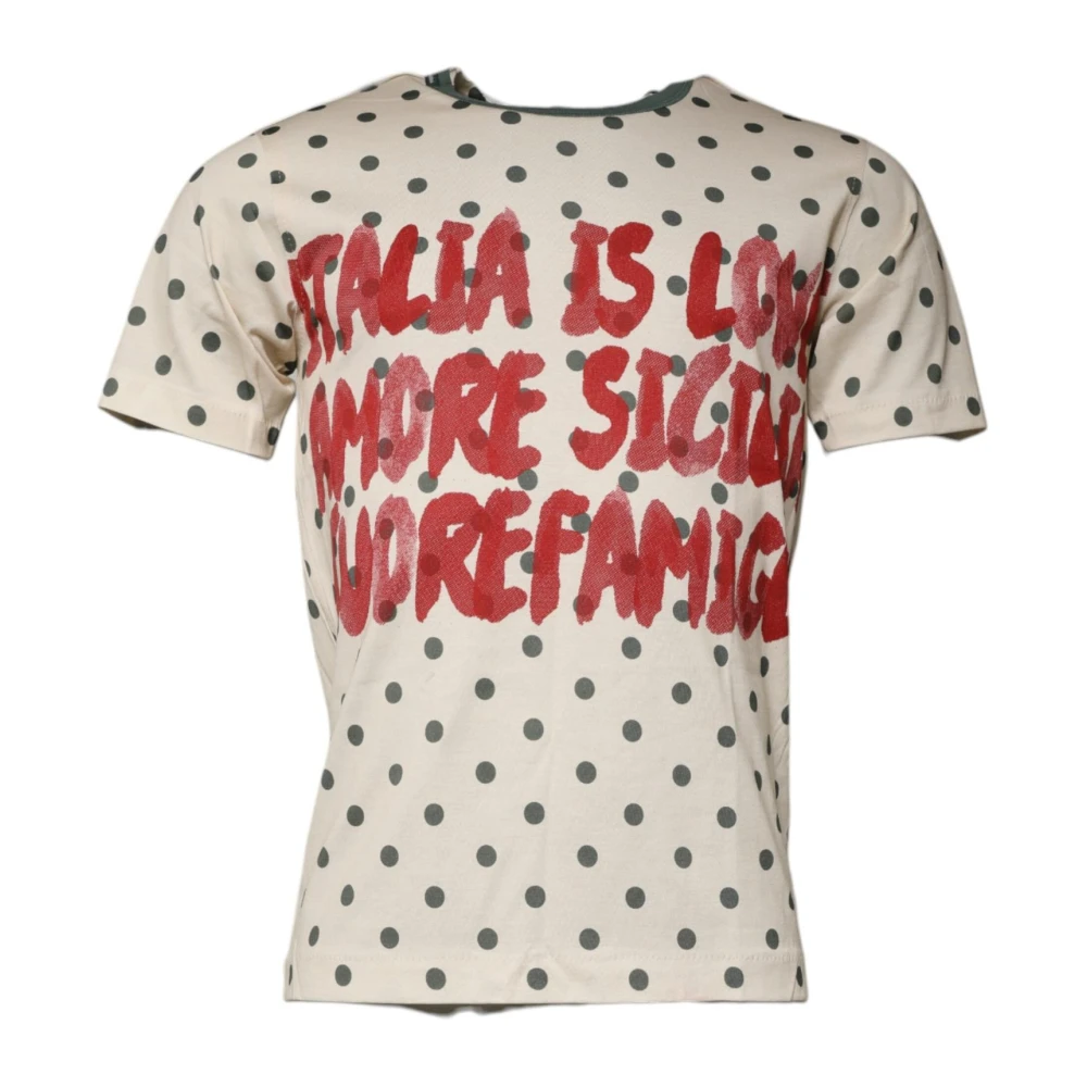 Dolce & Gabbana Polka Dot Grafische Print T-shirt Beige Heren