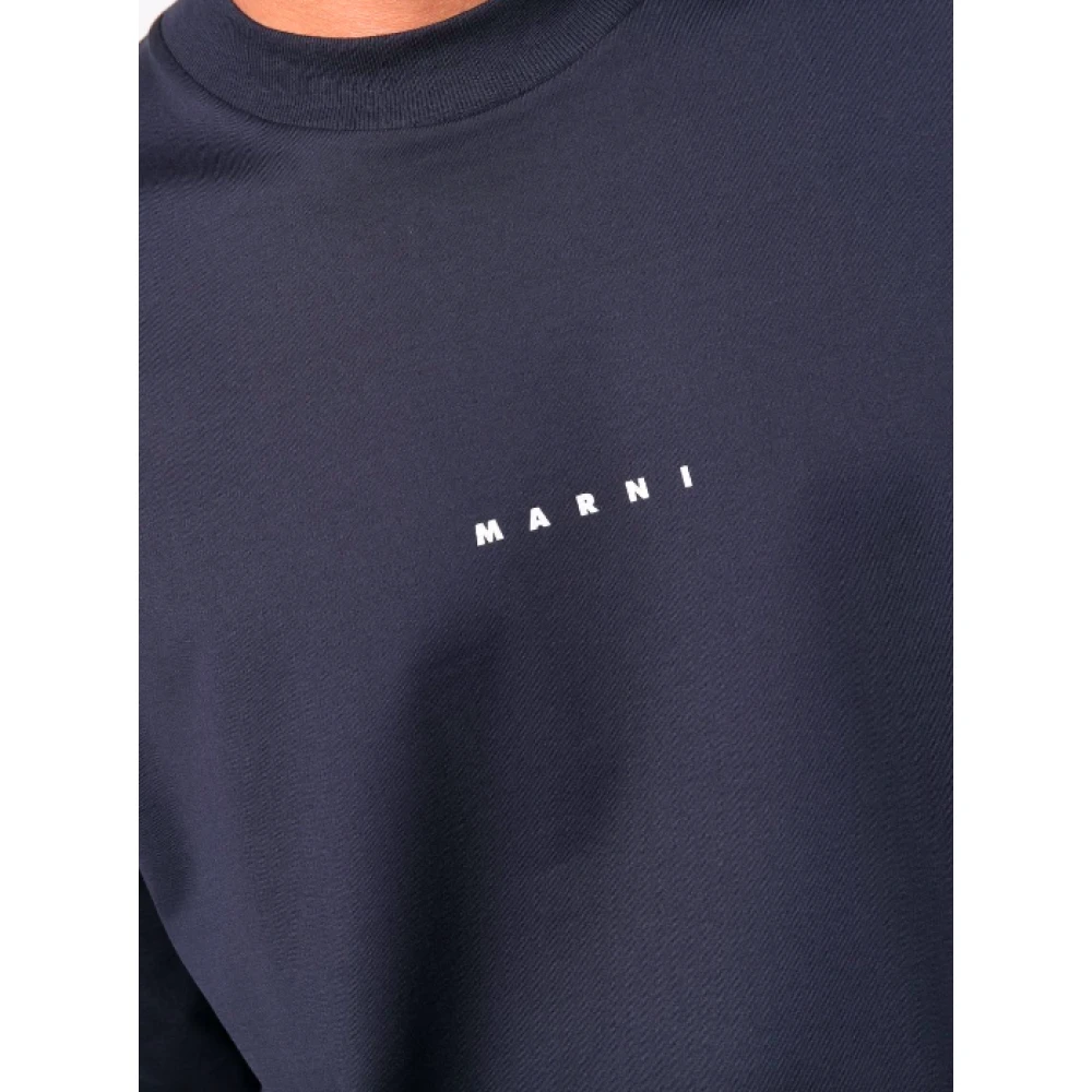 Marni Blauw Zwart Logo T-shirt Blue Heren