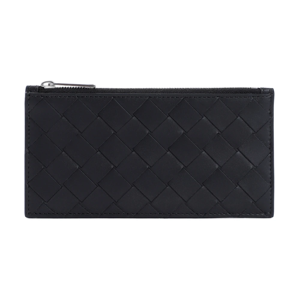Bottega Veneta Zwart Zilver Intreccio Kaarthouder Black Heren
