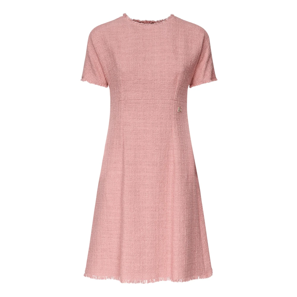 Dolce & Gabbana Roze Tweed Midi Jurk met DG Logo Pink Dames