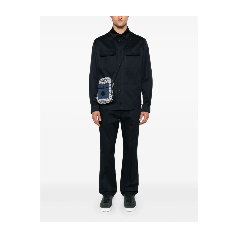 Moncler Blauw Leren Katoenen Overhemd Black Heren