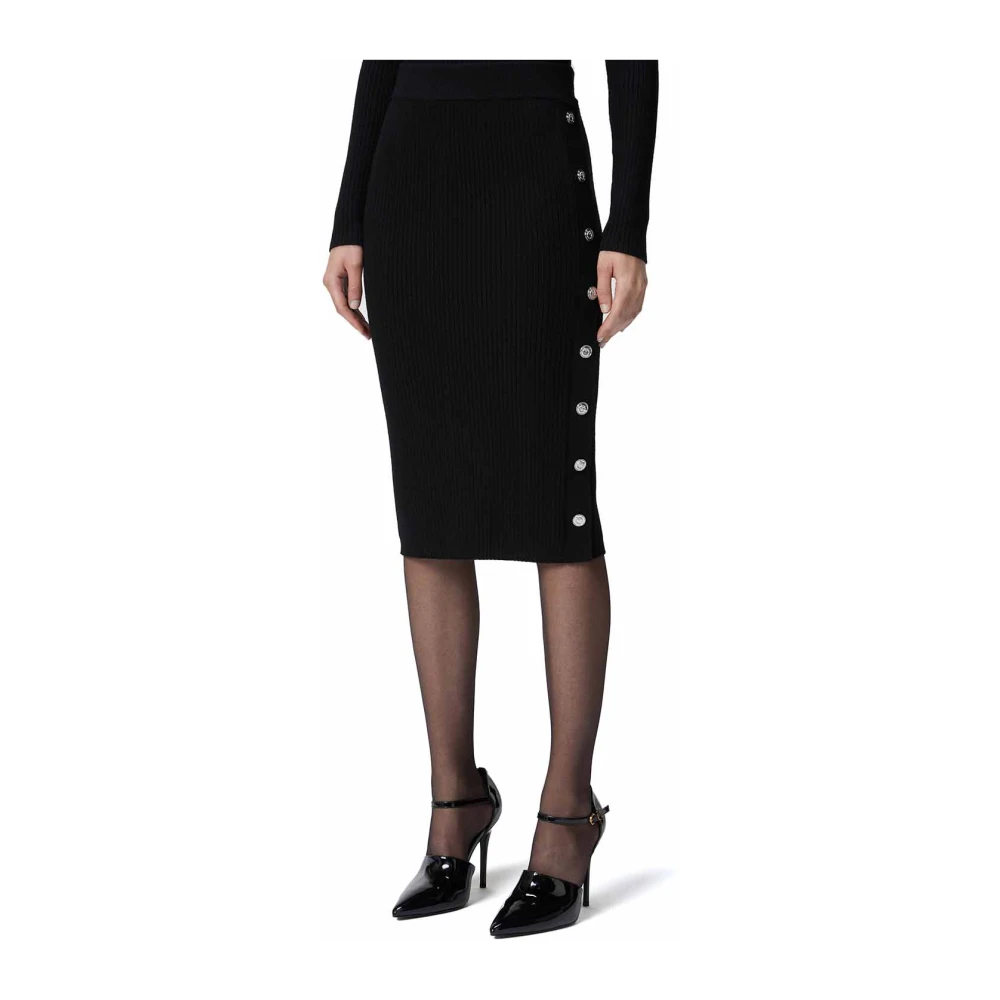 pinko Zwarte Geribbelde Gebreide Midirok Black Dames