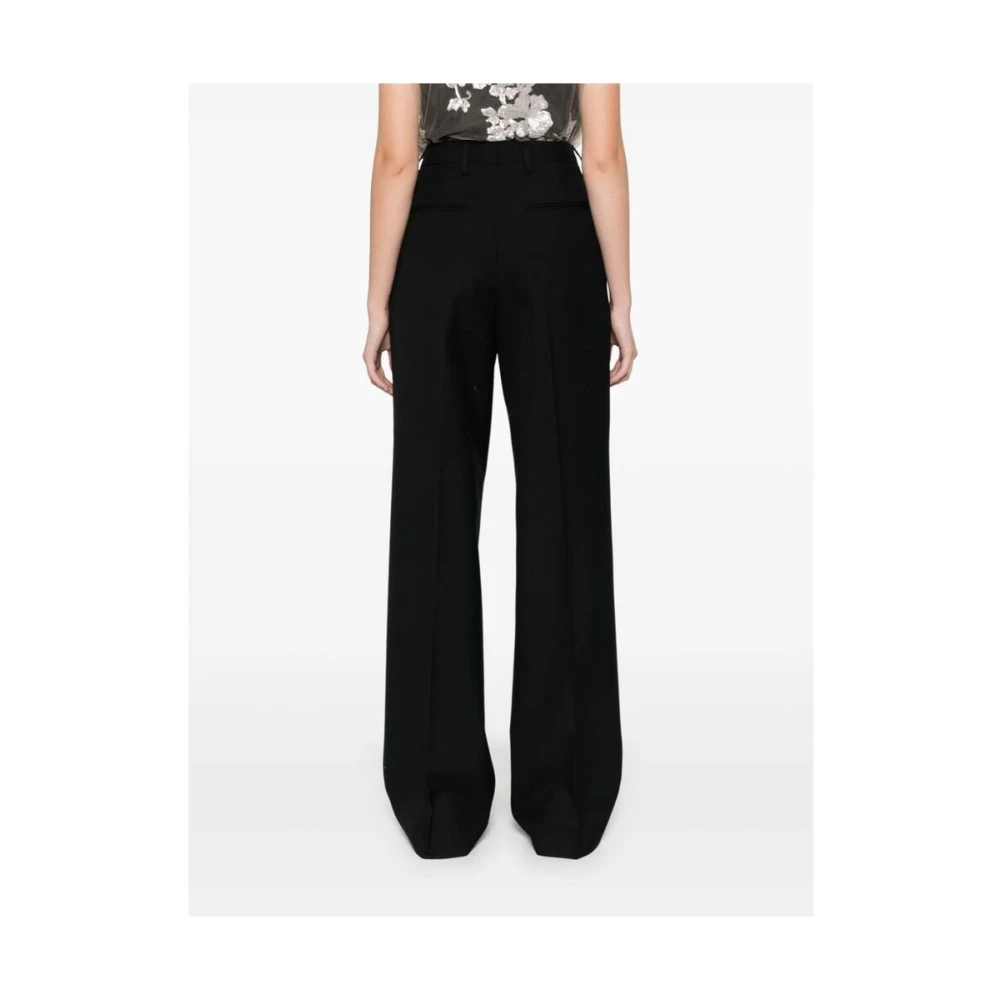 Dries Van Noten Zwarte Wollen Wijde Pijp Broek Black Dames