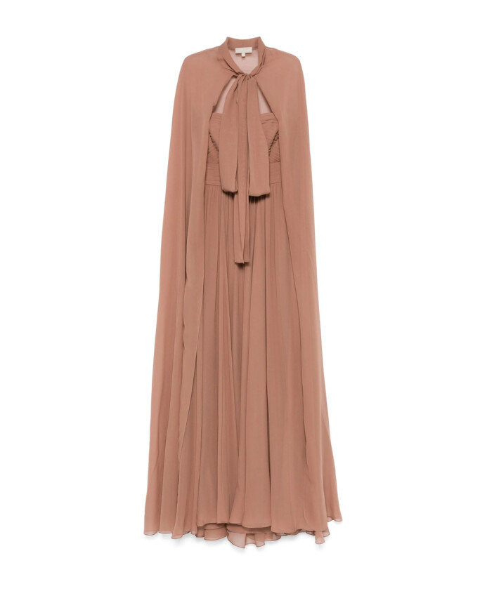 robe-marron-avec-col-halter-et-insert-cape