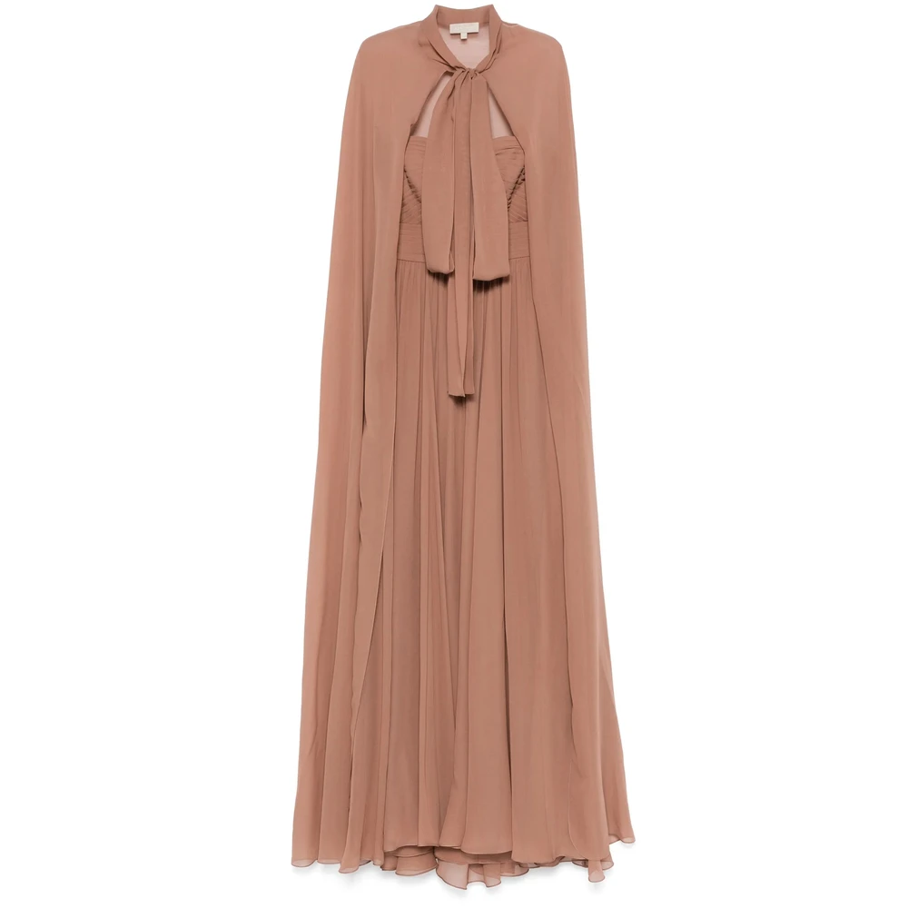 Elie Saab Bruine Halternek Jurk met Cape Inzet Brown Dames