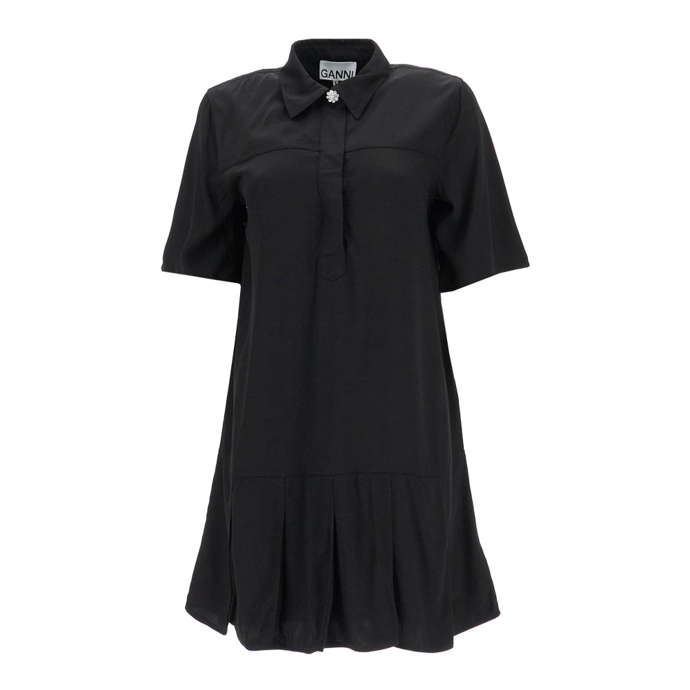 Ganni Gerimpelde Geplooide Mini Jurk Black Dames